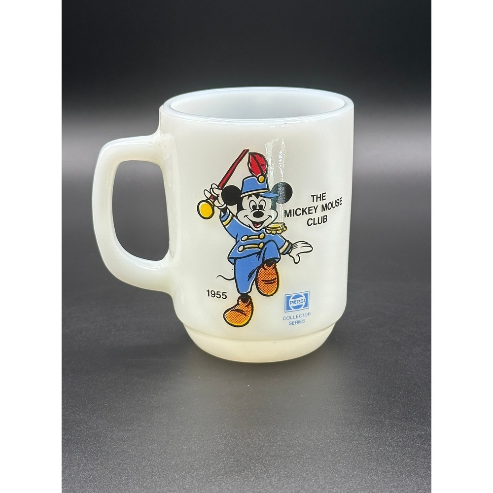 Vintage Anchor Hocking Mickey Mouse Club 1955 Milk Glass Mug Pepsi Collector